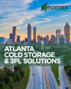 Atlanta cold storage and 3pl solutions with Atlanta skyline and porter logistics logo