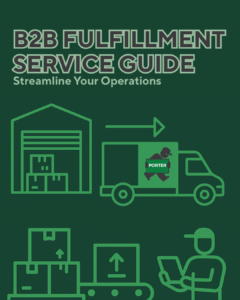 B2B Fulfillment service guide, warehouse with boxes and transport truck