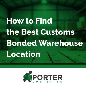 Bonded warehouse requirements for customs storage and distribution, featuring an industrial warehouse interior with pallet space and logistics operations.