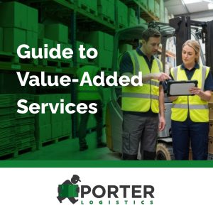 Value added services 3PL warehouse with workers coordinating inventory, fulfillment, and warehouse operations using digital technology and material handling equipment.